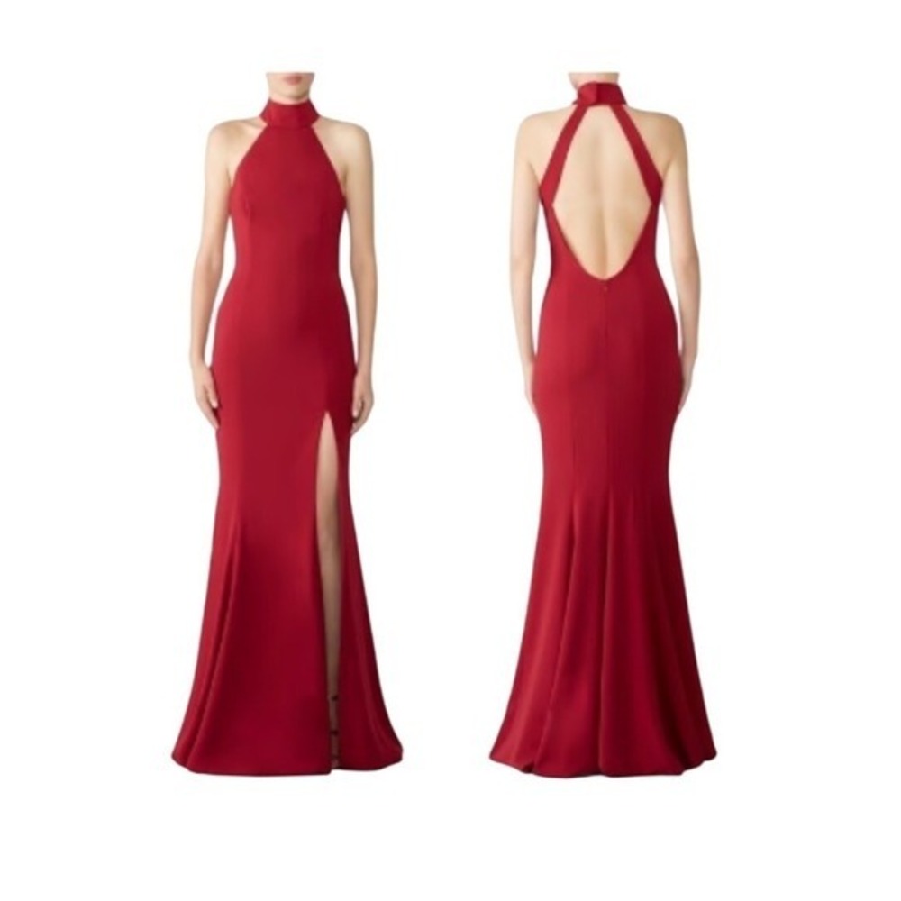 Jay‎ Godfrey Cameo Halter Slit Low Back Formal Gown Red Maxi Dress Size 2